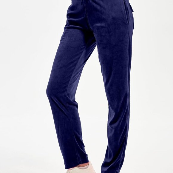 Versatile Women's Navy Velvet Tracksuit Set - Full Zip-Up Hoodie & Sweatpants - Picture 6 of 7